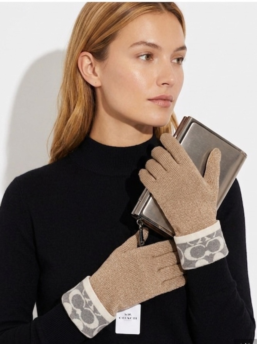 Coach Signature Shimmer Knit Gloves NWT